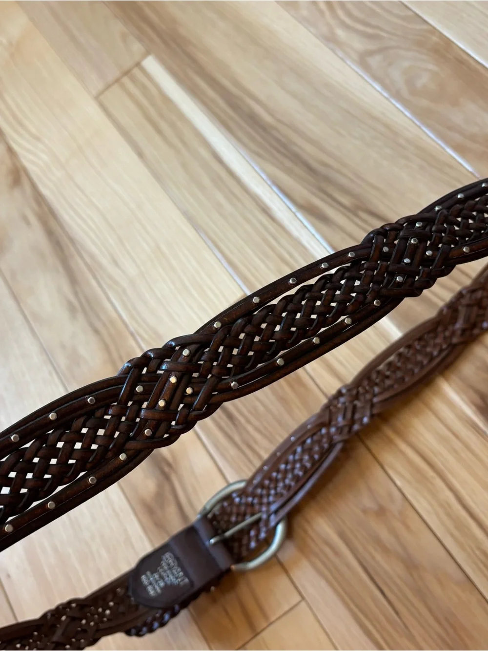 Lane Bryant Brown Braided Stud Accent Vegan Bonded Leather Belt Size 26/28